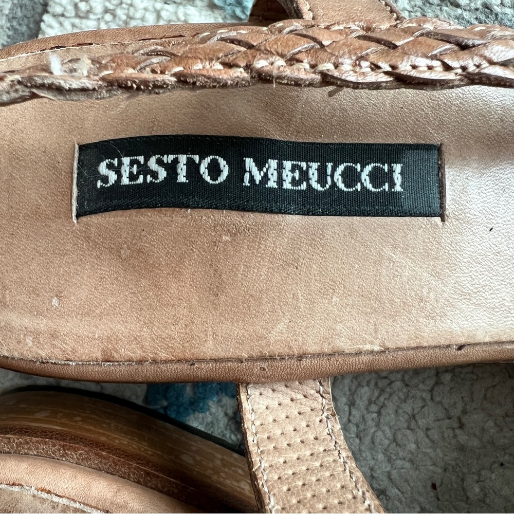 Sesto Meucci Woven Tan Slingback made in Italy Flats sandals Sz 9N - Picture 3 of 7